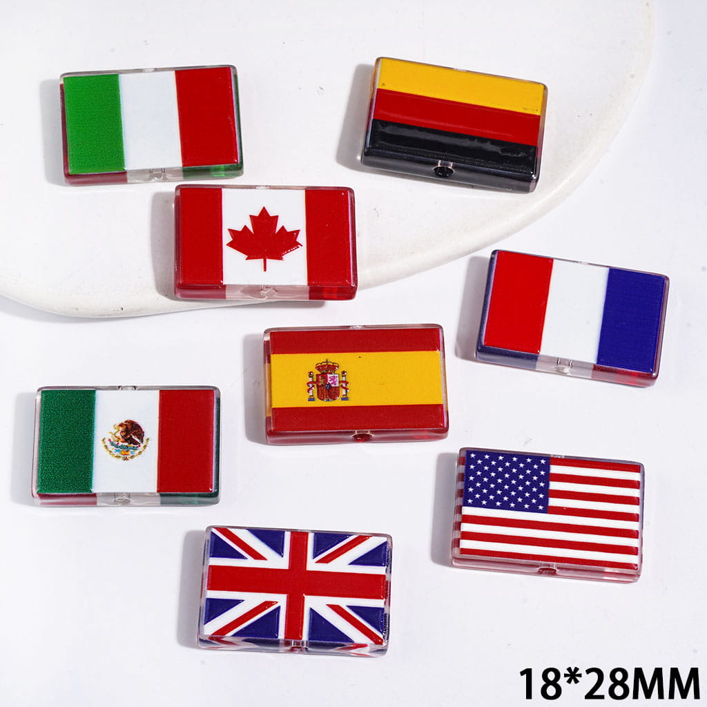 Semi-Clear Acrylic Beads Diverse Country Flag, Flat Rectangle Shape, 18*28MM Random Mix