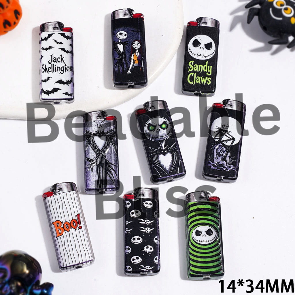 Acrylic Beads Skull Skeleton Couple Character Series, Lighter Shape, 14*34MM Random Mix