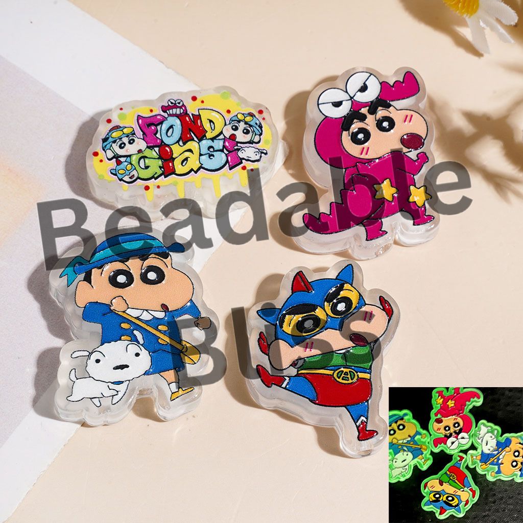 Acrylic Beads Luminous Japanese Anime Funny Boy Character, Random Mix