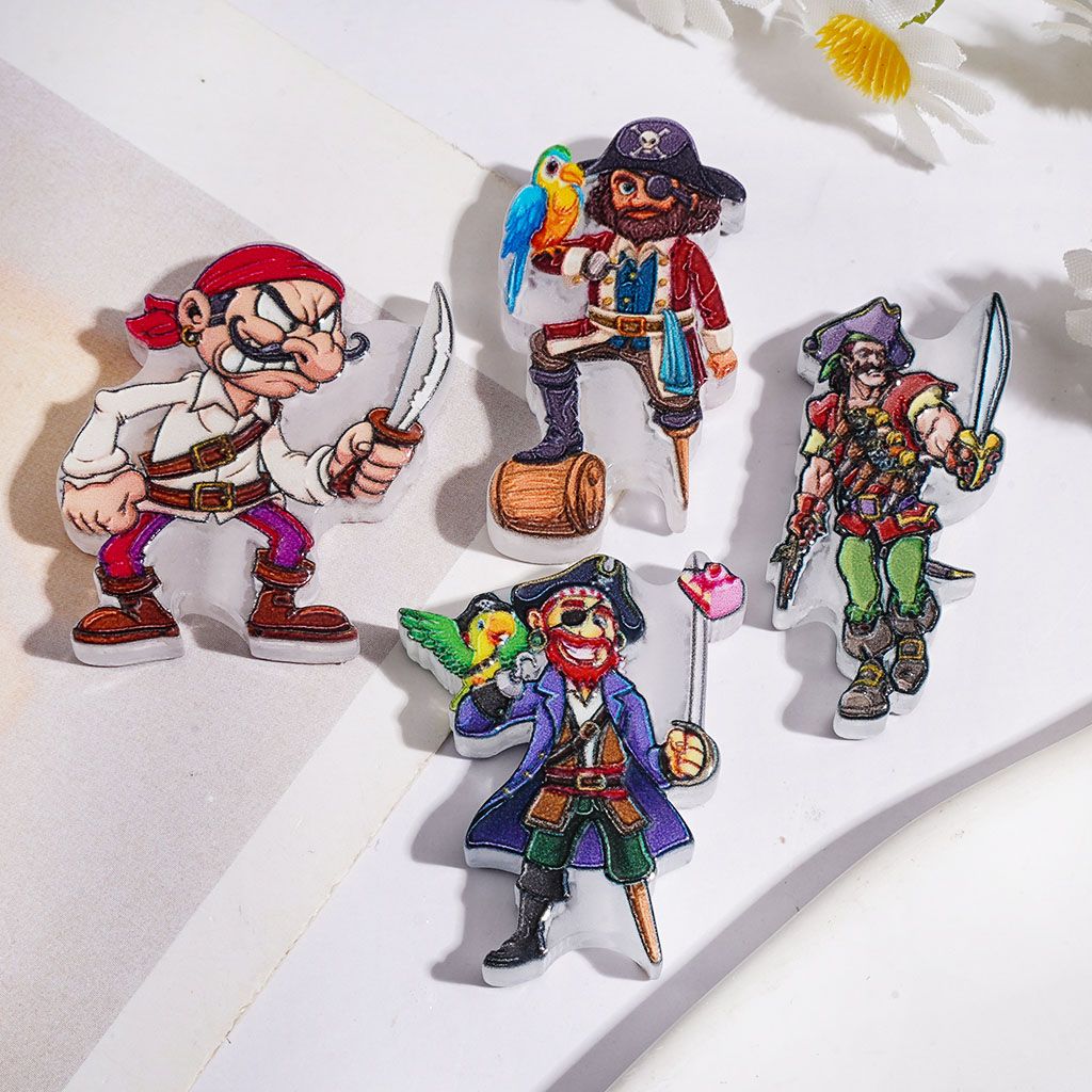 Adventurous Pirate Cartoon Character with Knife, Parrot, Sword & Peg Leg Acrylic Beads, Random Mix
