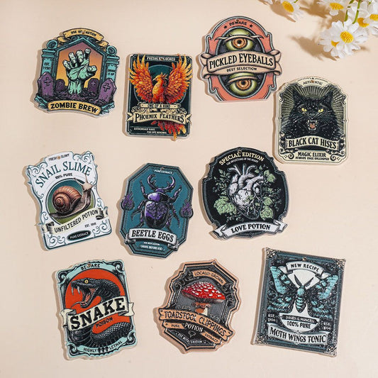 Spooky Gothic Halloween Potion Label, Vintage Horror Character Designs, Acrylic Pendants, Random Mix