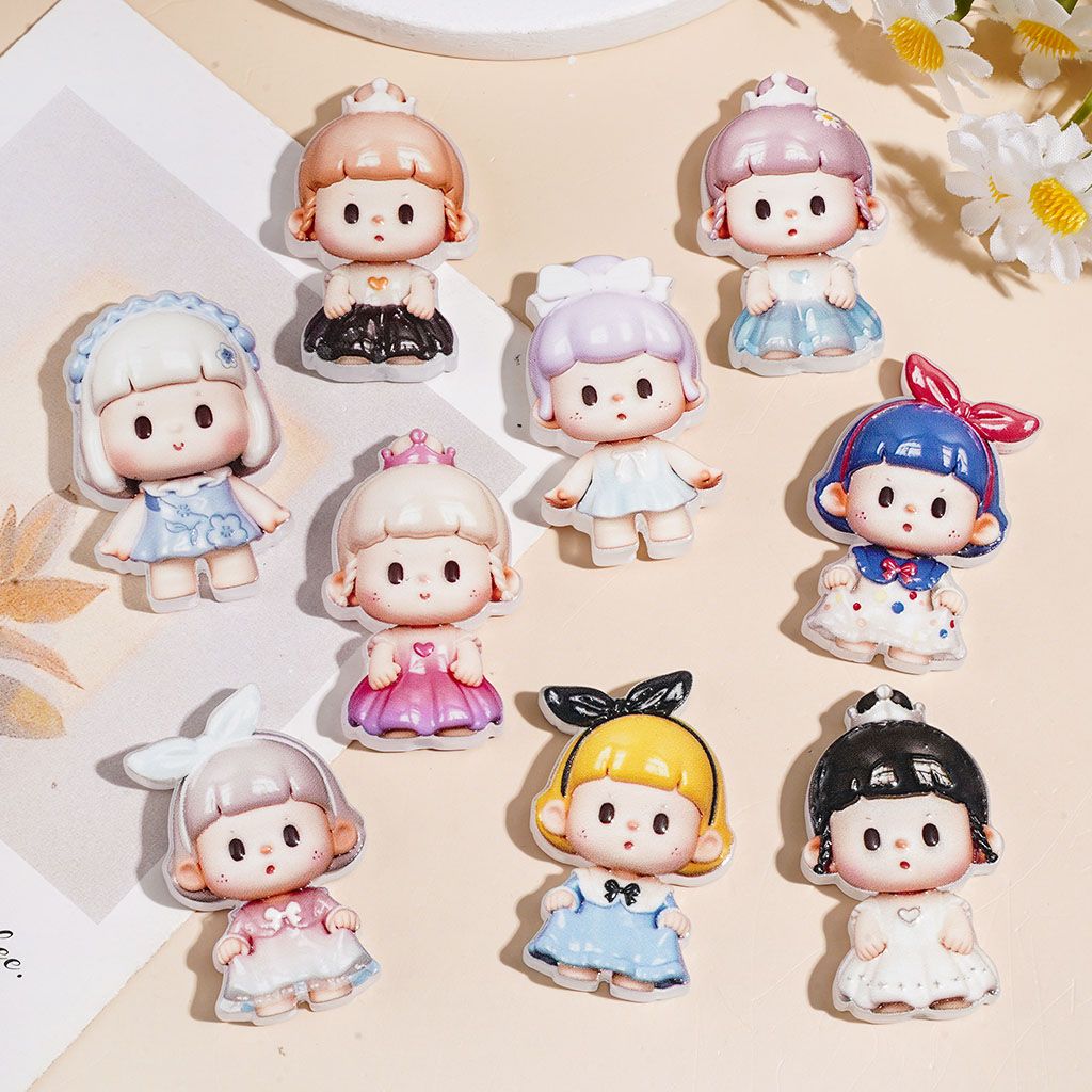 Cute Pastel Dress & Hairstyle Designs Doll Girl Character Acrylic Beads, Random Mix