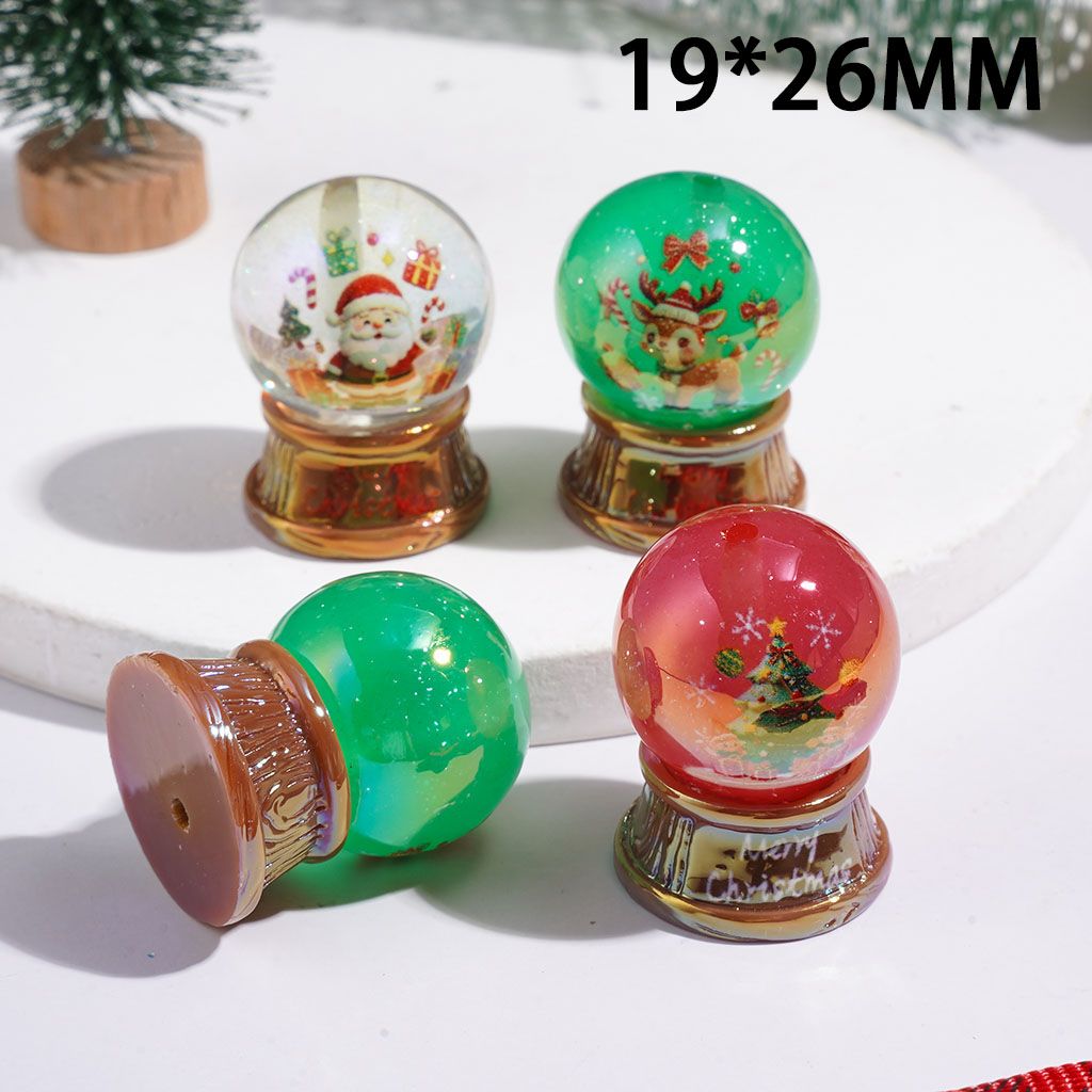 UV-Coated Adorable Sparkling Christmas Crystal Ball with Santa, Reindeer & Tree Designs Acrylic Beads, 19*26MM Multi-Color Random Mix