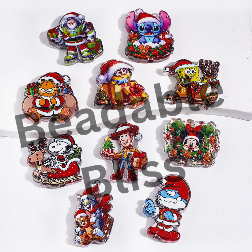 Acrylic Beads Christmas Theme Cartoon Characters, Random Mix