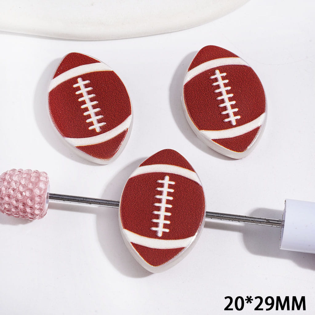 Cute Red and Brown American Football Oval-Shaped Acrylic Beads, 20*29MM