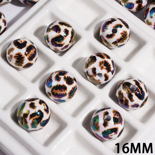 UV-Coated Stylish Wild Leopard Printed Round Acrylic Bead for Bracelets, 16MM