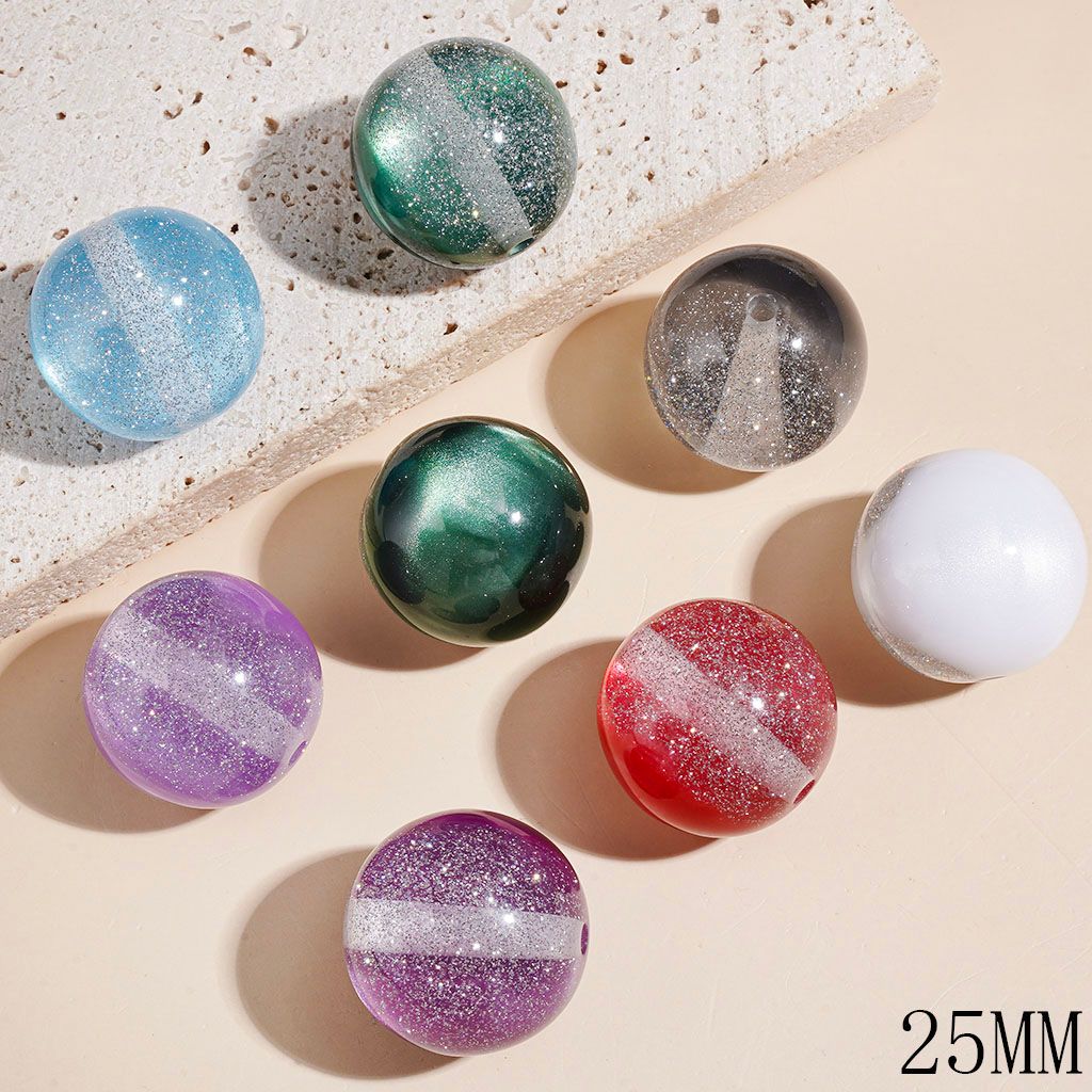 Vibrant Assorted Cat-Eye Colors Glossy Glitter Round Acrylic Beads 12MM, Medium Size, Random Mix