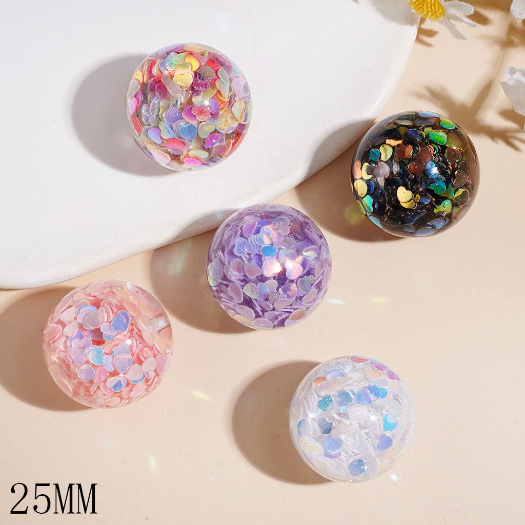 Acrylic Beads for Bracelets with Heart Shaped Shiny Confetti, 25MM Multi-Color Random Mix