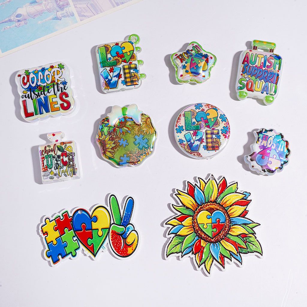 Acrylic Beads and Pendants Sunflower Jigsaw Puzzle Autism Awareness, Random Mix