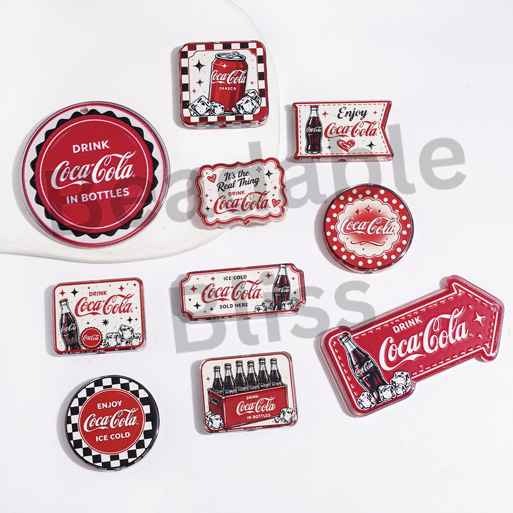 Acrylic Beads Soda Drink in Red Series, Semi-Clear, Random Mix