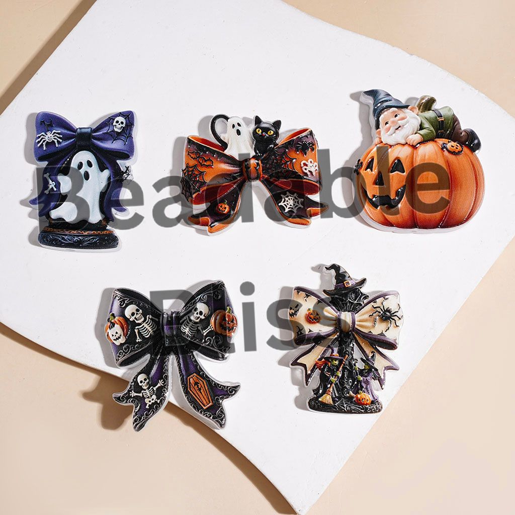 Acrylic Beads with Bowtie Ghost Elves Horror Pumpkin Witch Spider Cat, Random Mix