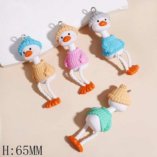 Cozy Duck in Knit Sweater & Matching Hat Acrylic Pendants, 65MM, Multi-Color Random Mix