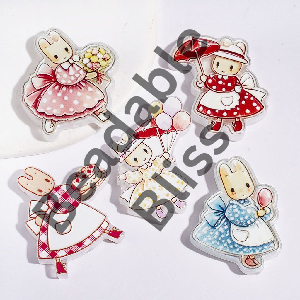 Acrylic Beads Jasmine Bunny Character in Various Clothes, Random Mix