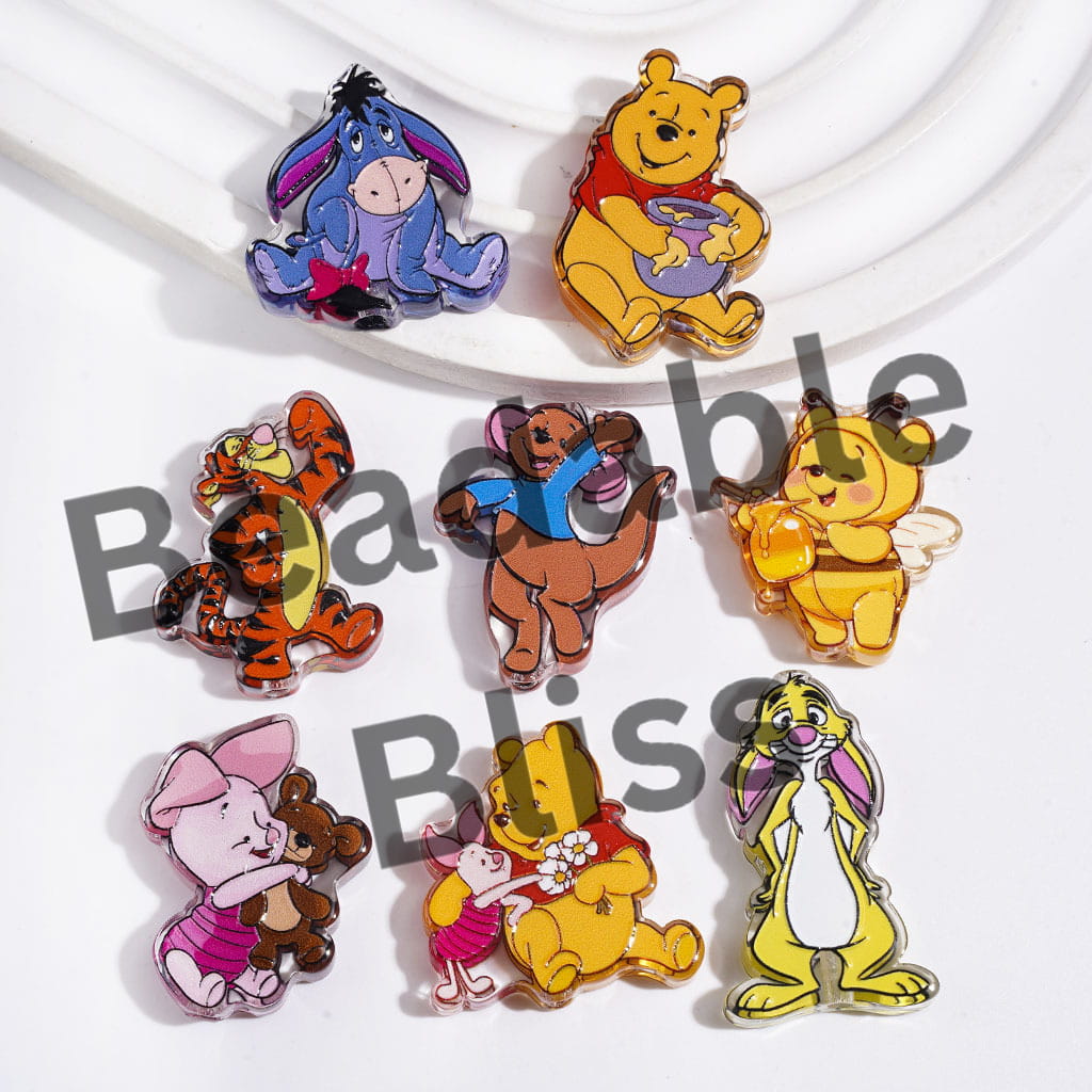 Acrylic Beads Cute Cartoon Characters Bear Donkey Tiger Kangaroo Pig Rabbit, Random Mix