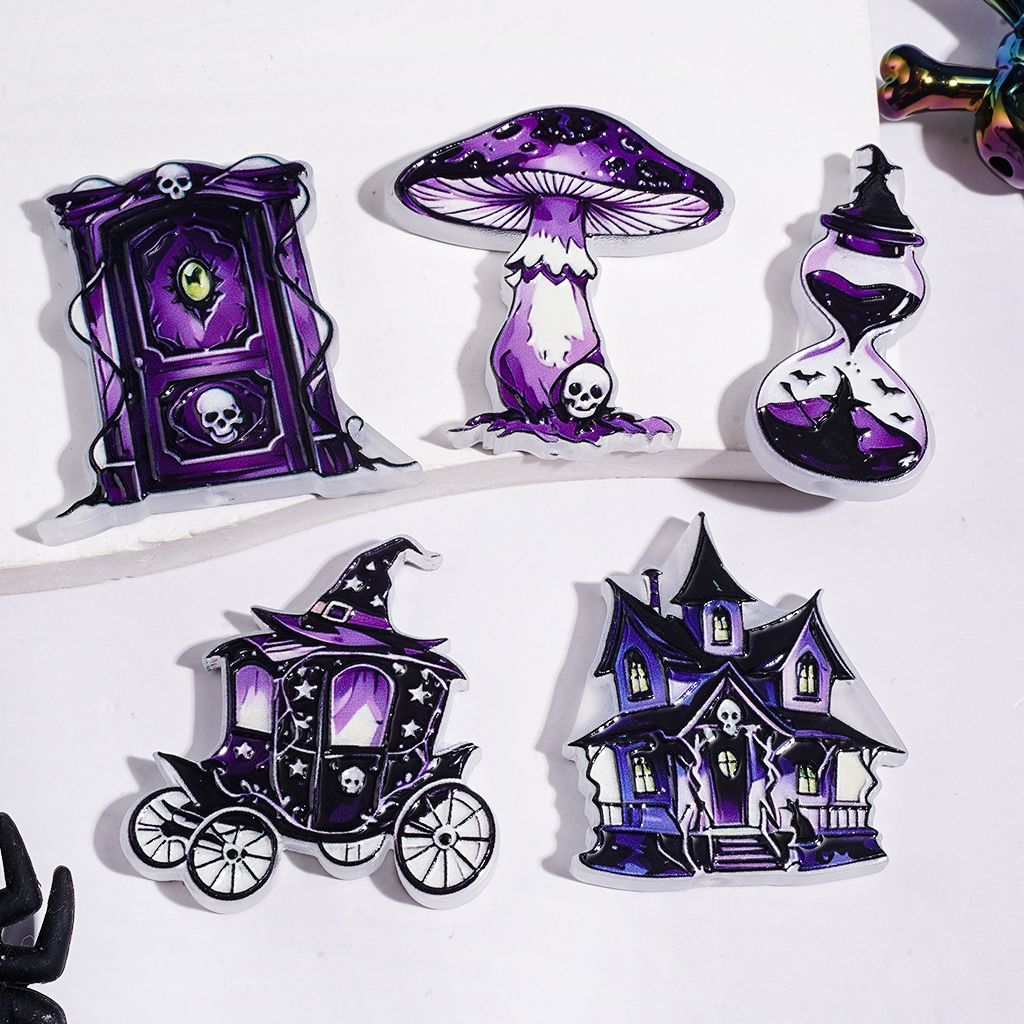 Magic Secret Door Mushroom Hourglass Carriage Castle in Purple Black Series Acrylic Beads, Random Mix