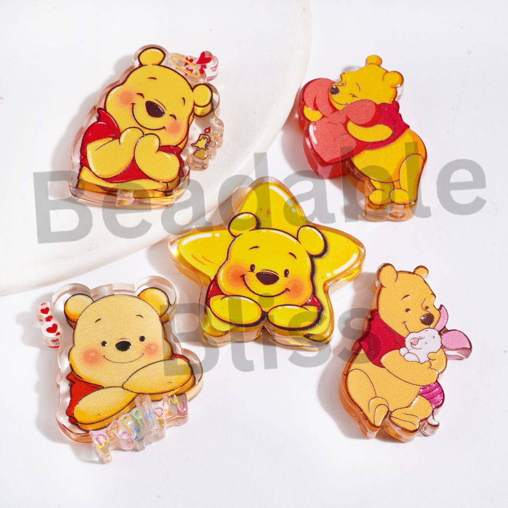 Honey Bear in Diverse Position Acrylic Beads, Semi-Clear, Random Mix