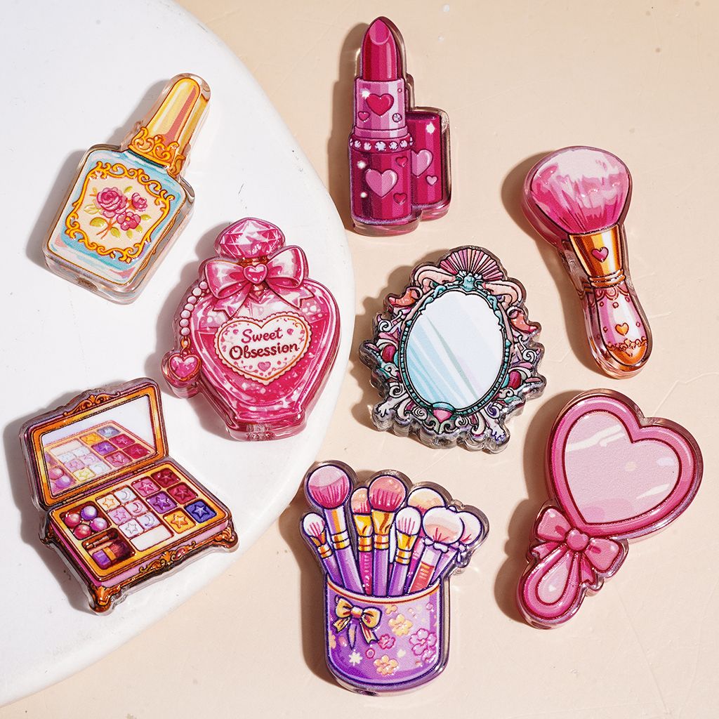 Acrylic Beads with Nail Polish Lipstick Perfume Bottle Eyeshadow Palette Pencil Holder Makeup Brush Handheld and Vanity Mirror, Random Mix