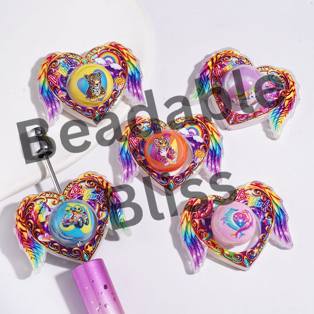 Brightly Colored Animal Printed Acrylic Beads, Hollowed Heart with Angel Wings and Round Beads, Random Mix (Please Read Description)