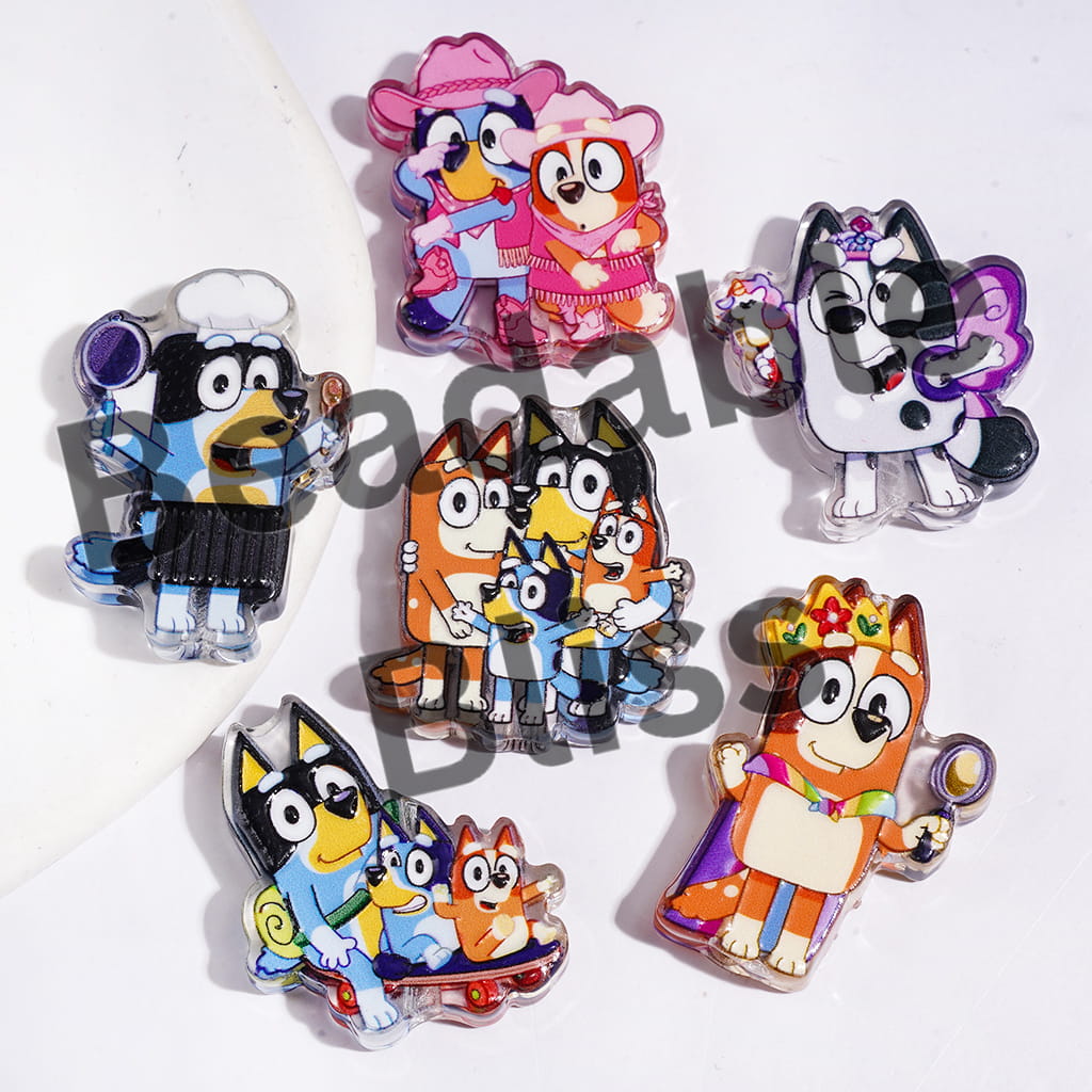 Semi-Clear Acrylic Beads Family Theme Blue Dog Character Series, Random Mix