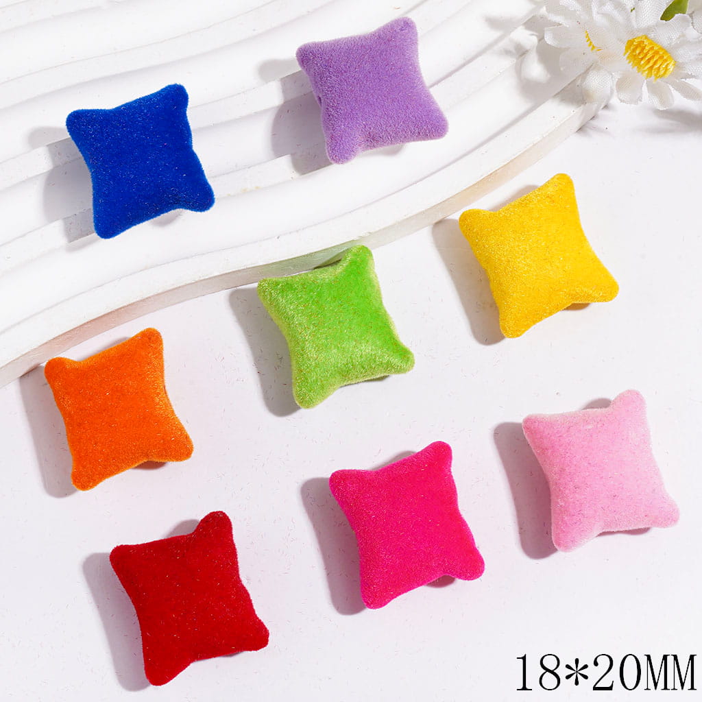 Acrylic Beads Flocked Fluffy Pillow Shape, 18*20MM, Multi-Color Random Mix
