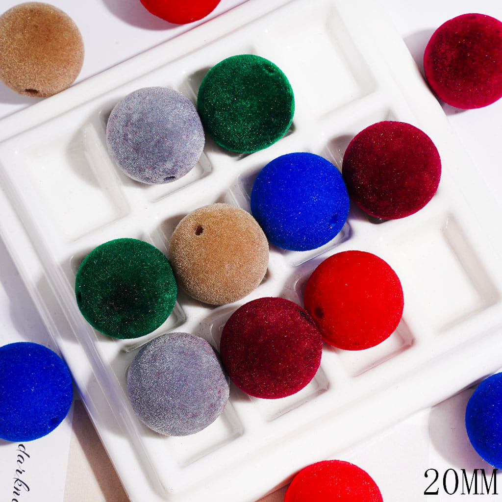 Acrylic Beads for Bracelets Flocked Fluffy Round Shape in Dark Color, 20MM, Multi-Color Random Mix
