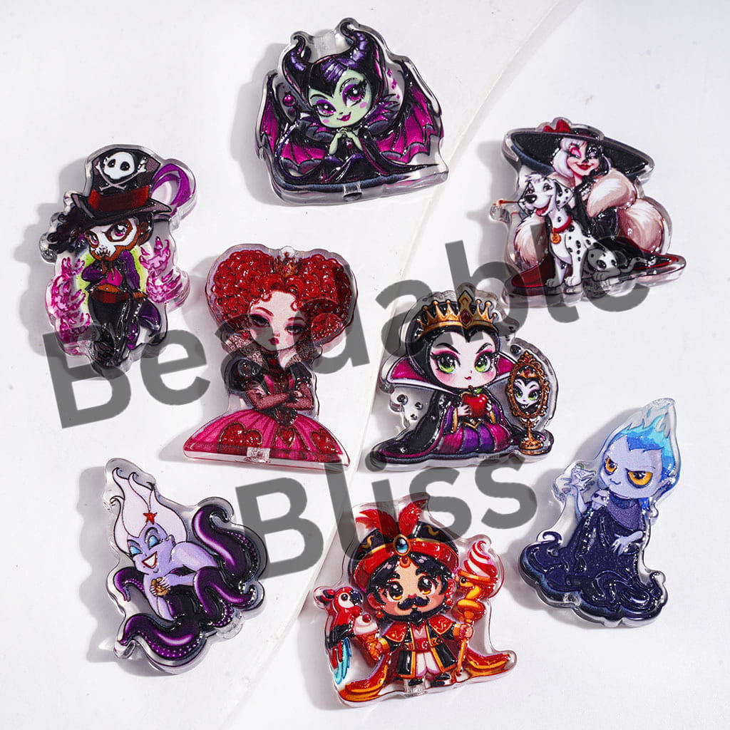 Semi-Clear Acrylic Beads Classic Animation Villain Character Dog Skull, Random Mix