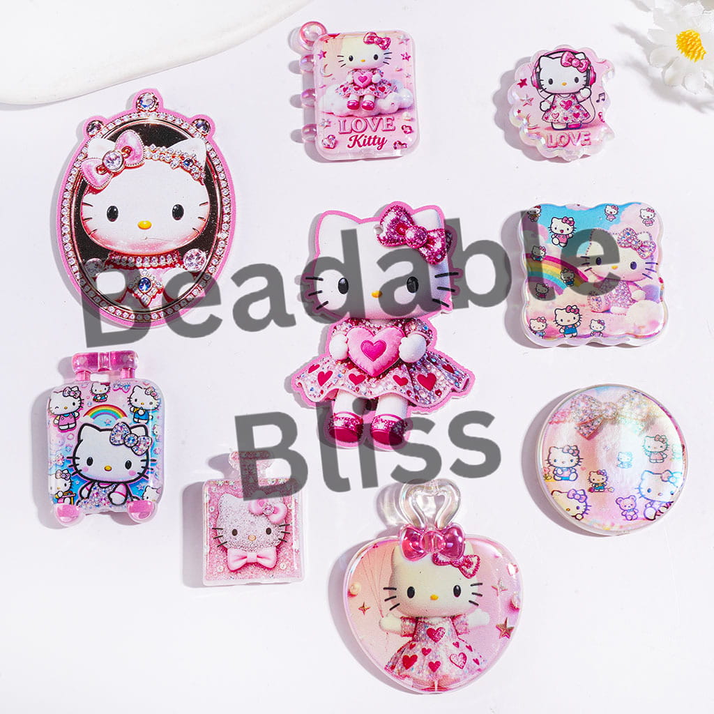UV-Coated Acrylic Beads and Pendants Cute Cat Characters in Diverse Style, Random Mix