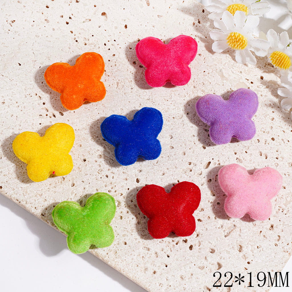 Acrylic Beads Flocked Fluffy Butterfly, 22*19MM Multi-Color Random Mix