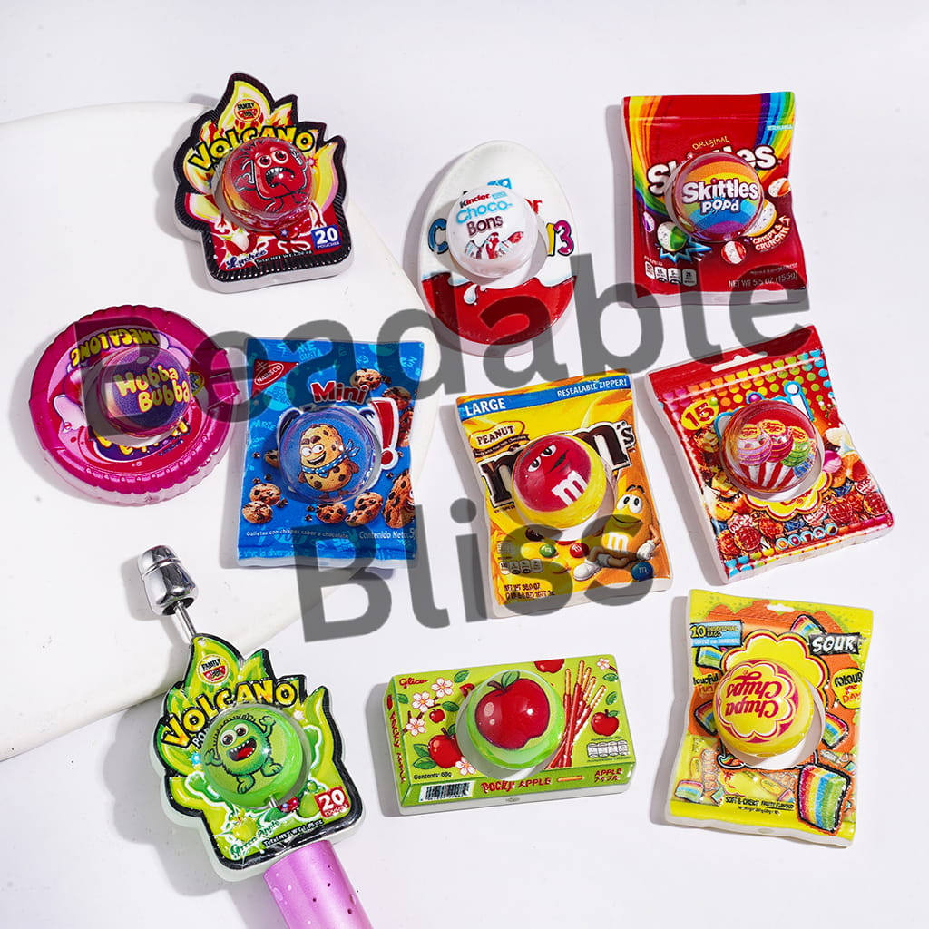 Snack Candy Series Acrylic Beads, Hollowed Candy Bag and UV-Coated Round Beads, Random Mix (1 Set=2 Pieces)