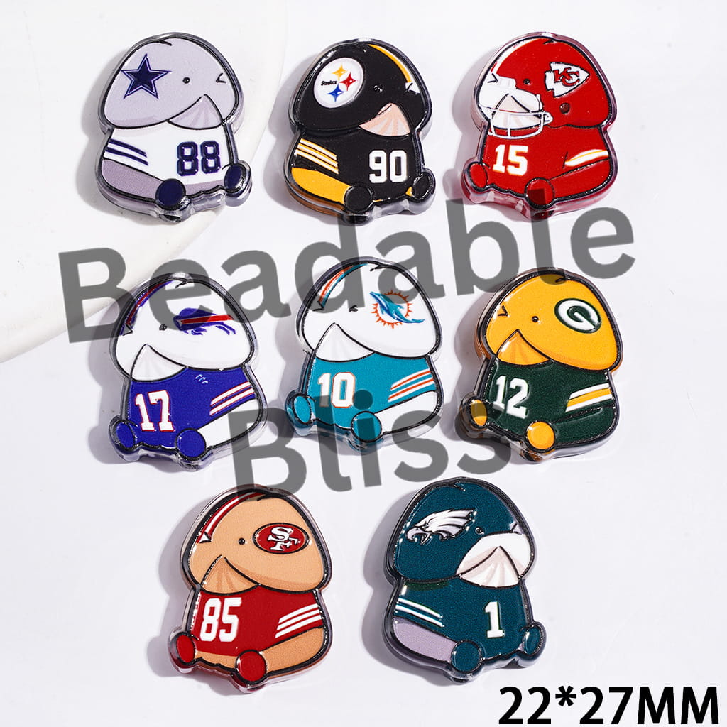 American Football Team Acrylic Beads, Exclusive Man Theme, 22*27MM, Random Mix