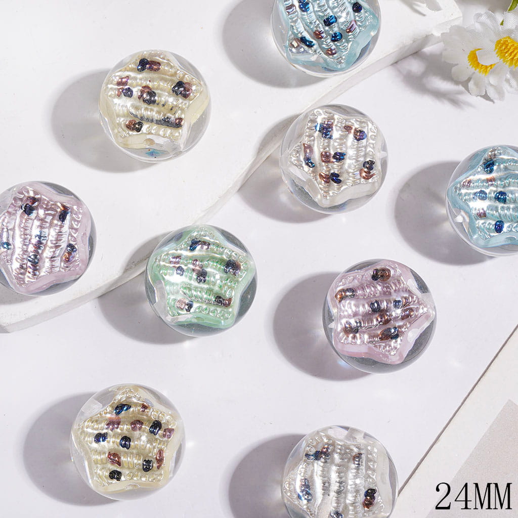 Acrylic Beads for Bracelets with Dotted Star Shell Flake, Transparent, 24MM Multi-Color Random Mix