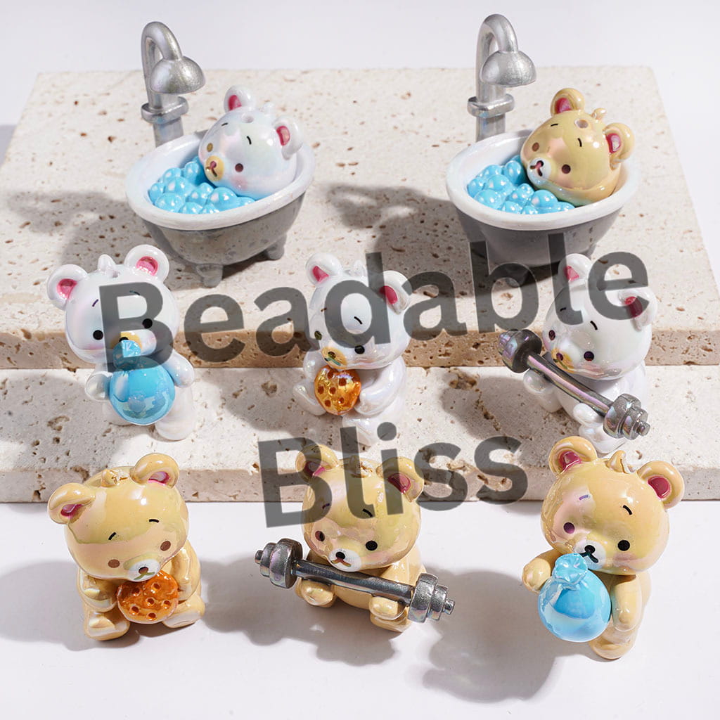 Soft PVC Rubber Beads UV-Coated Cute Bear in Diverse Style, Random Mix