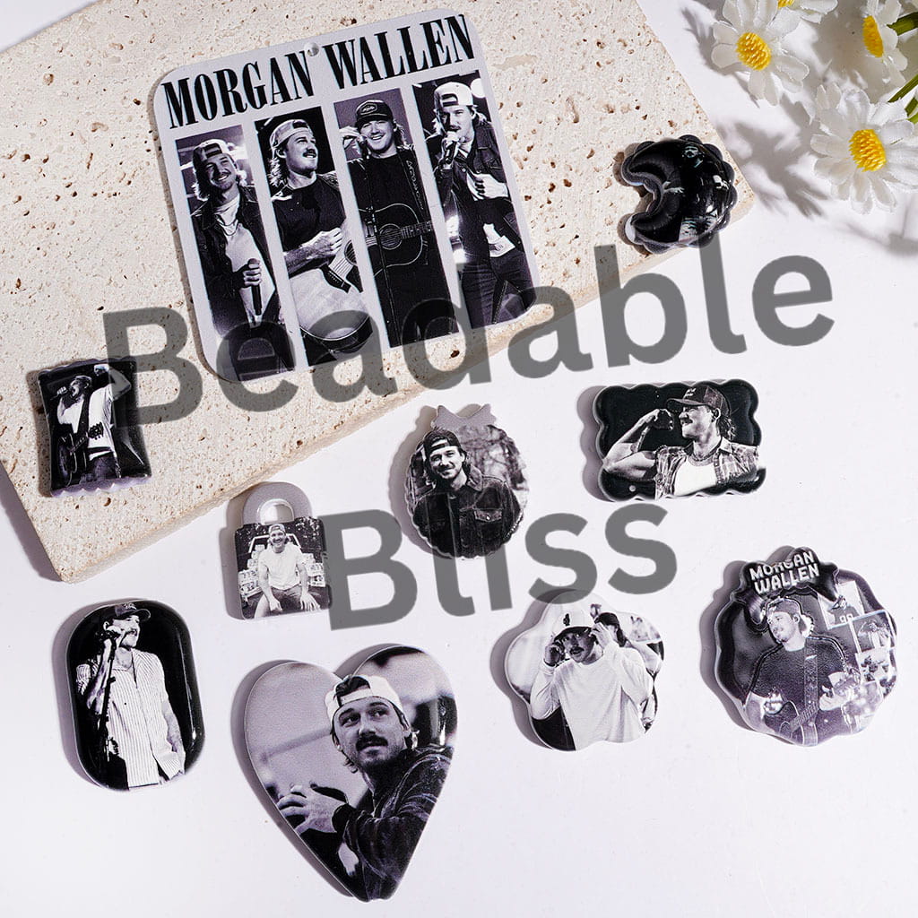 American Countryside Boy Singer Character Acrylic Beads and Pendants, White Black Series, Random Mix