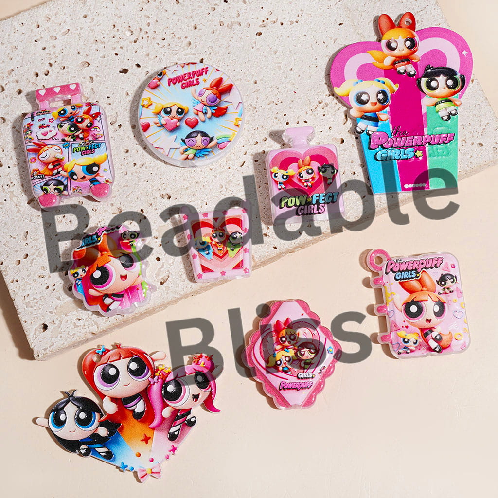 Acrylic Beads and Pendants Brave Police Girl Character in Pink Series, Random Mix