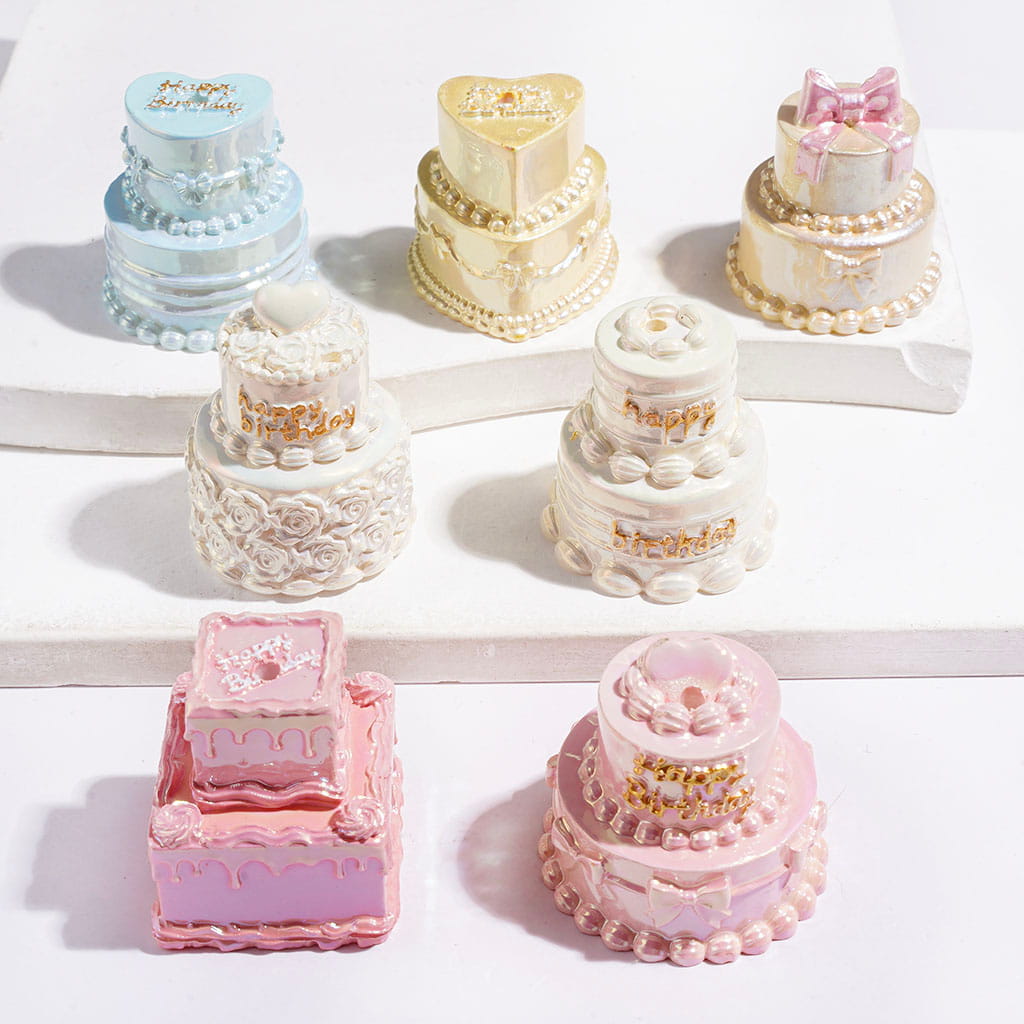 UV-Coated Colorful Sweet Cream Cake Assorted Design Acrylic Beads, Random Mix