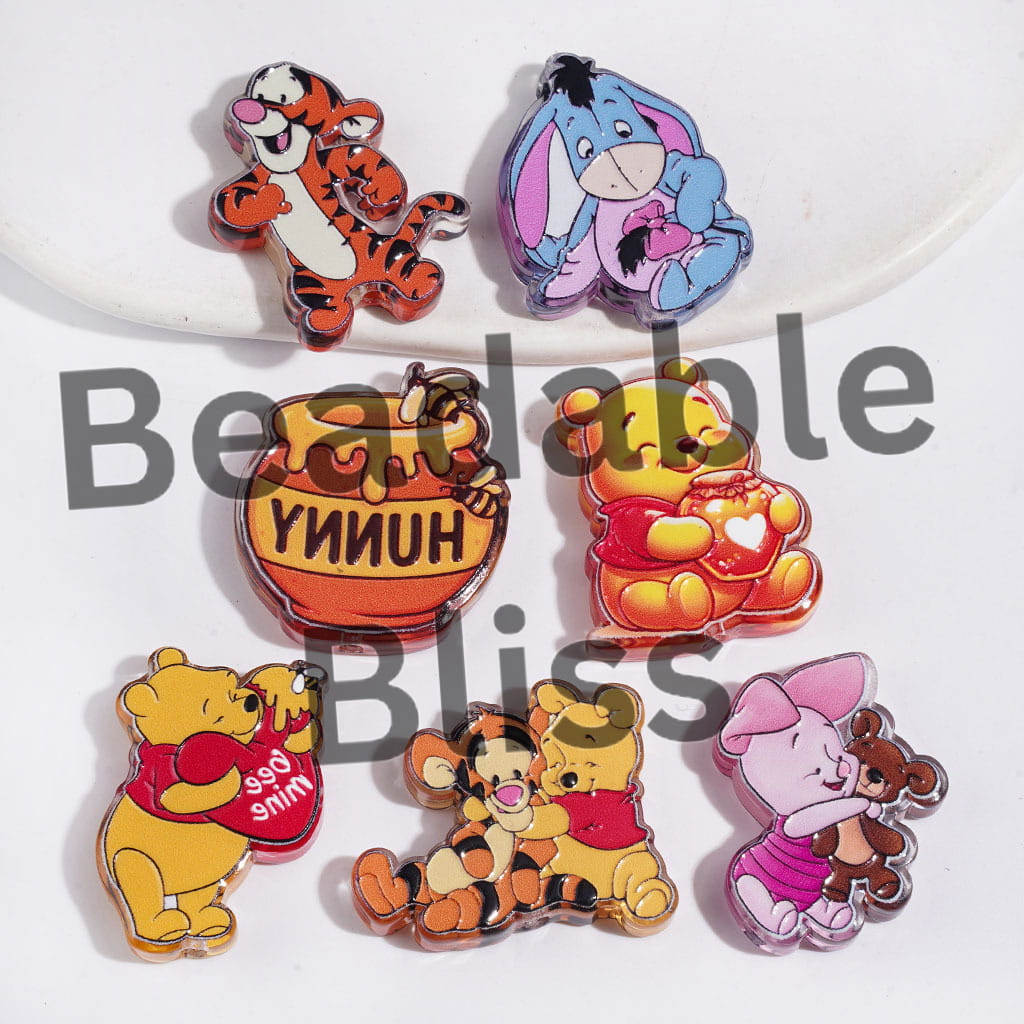 Cute Cartoon Characters Bear Donkey Tiger Pig and Honey Jar Acrylic Beads, Random Mix