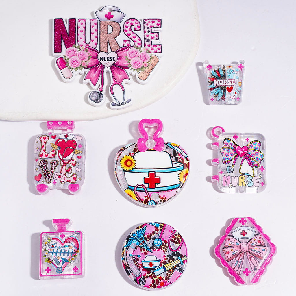Cute Nurse & Medical-Themed Pink Series Acrylic Beads & Pendants, Random Mix