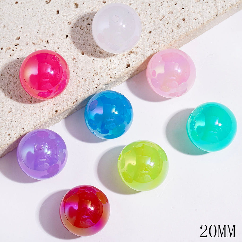 UV-Coated Vibrant Assorted-Color Smooth Round Acrylic Beads, 20MM, Random Mix