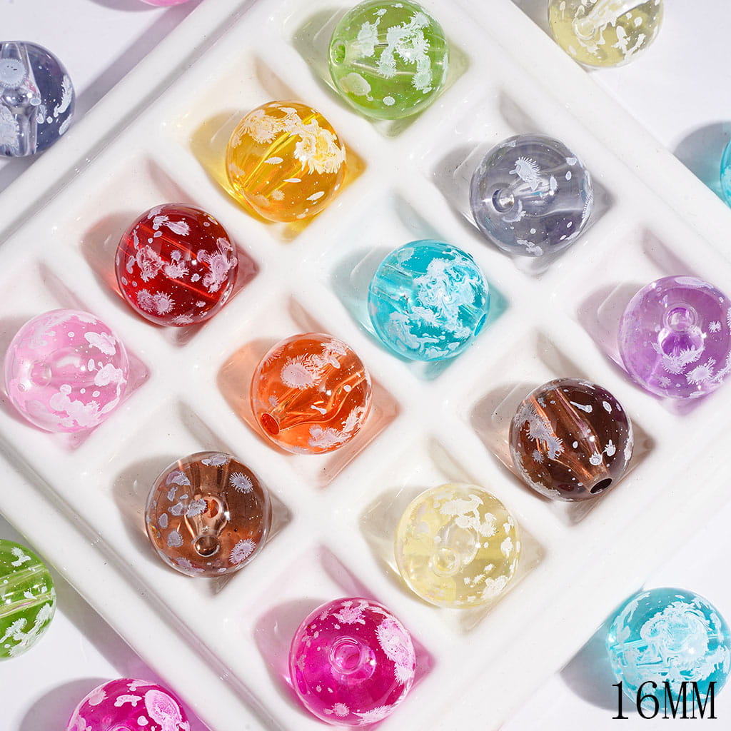 Artistic White Speckled Painting Effect Semi-Clear Round Acrylic Beads for Bracelets, 16MM, Multicolor, Random Mix
