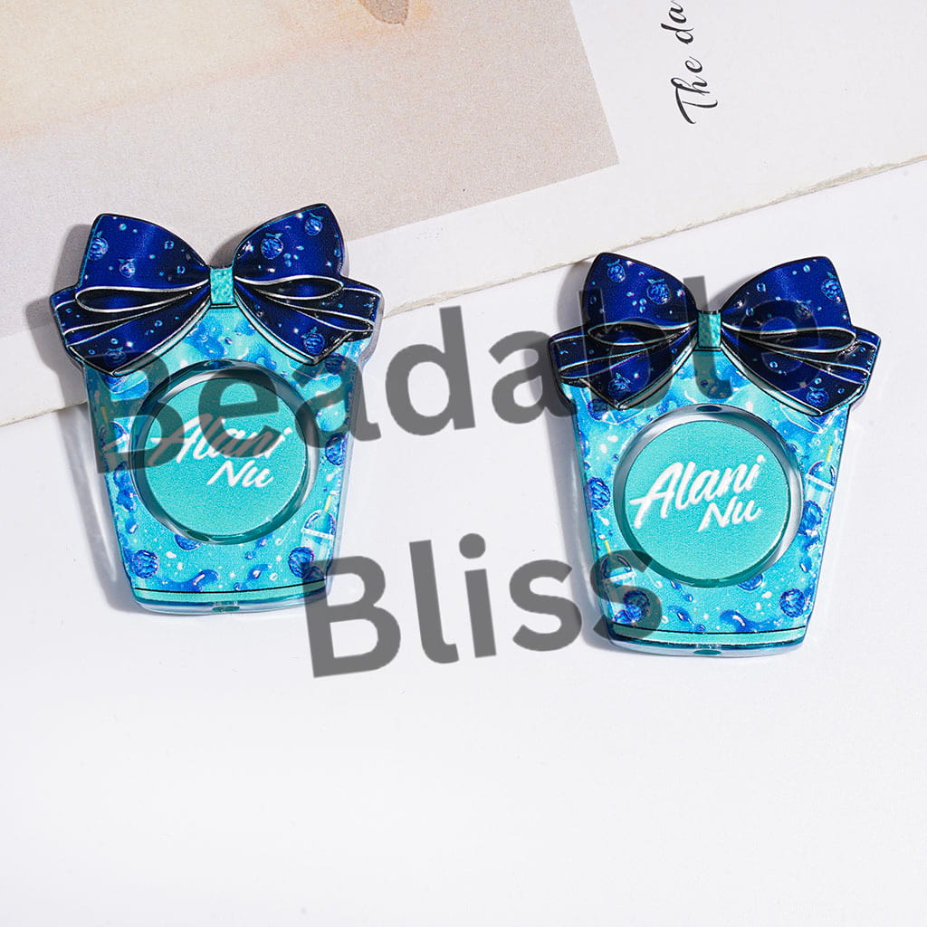 Hollowed Teal Drink Cup with Bowtie and Flat Round Piece Acrylic Beads (Please Read the Description)
