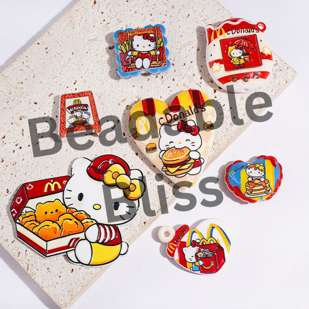 Acrylic Beads and Pendants Cute Cat Characters in Fast Food Series, Random Mix