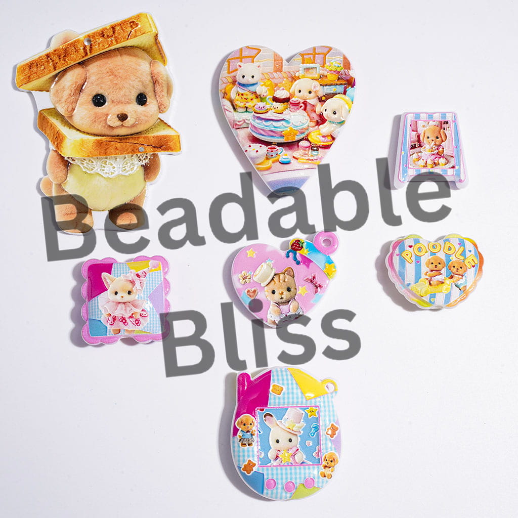 Acrylic Beads and Pendants Cartoon Animal Characters Series, Dog Cat Rabbit, Random Mix