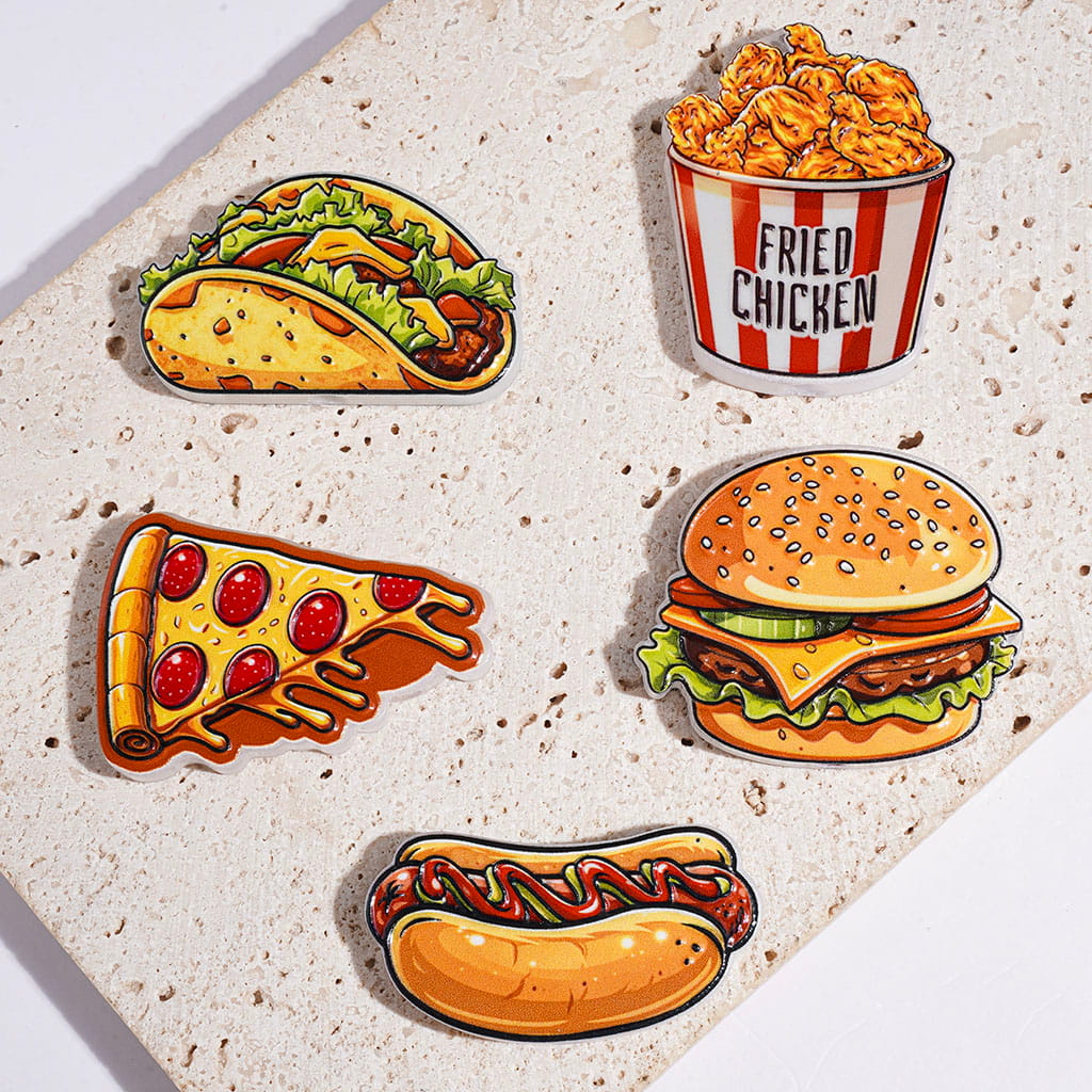 Famous Fast Food Series Taco Fried Chicken Pizza Hamburger Hot Dog Acrylic Beads, Random Mix