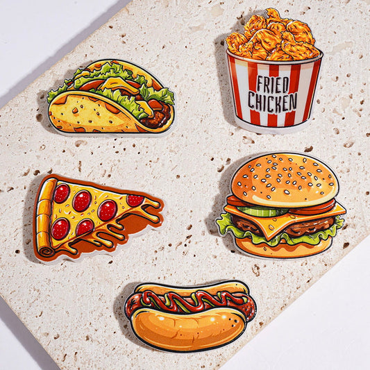 Delicious Taco, Fried Chicken, Pizza, Hamburger & Hot Dog Fast Food Series Acrylic Beads, Random Mix