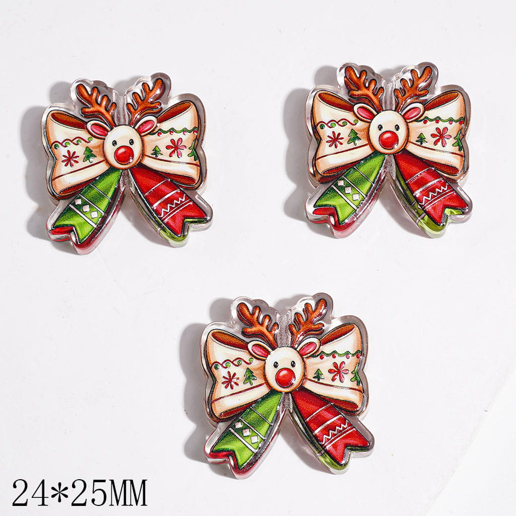 Acrylic Beads Bowtie with Raindeer Portrait, Christmas Theme, 24*25MM