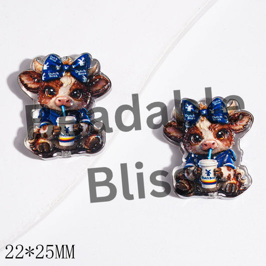 Highland Cattle Drinking Coffee in Sitting Position Acrylic Beads, 22*25MM