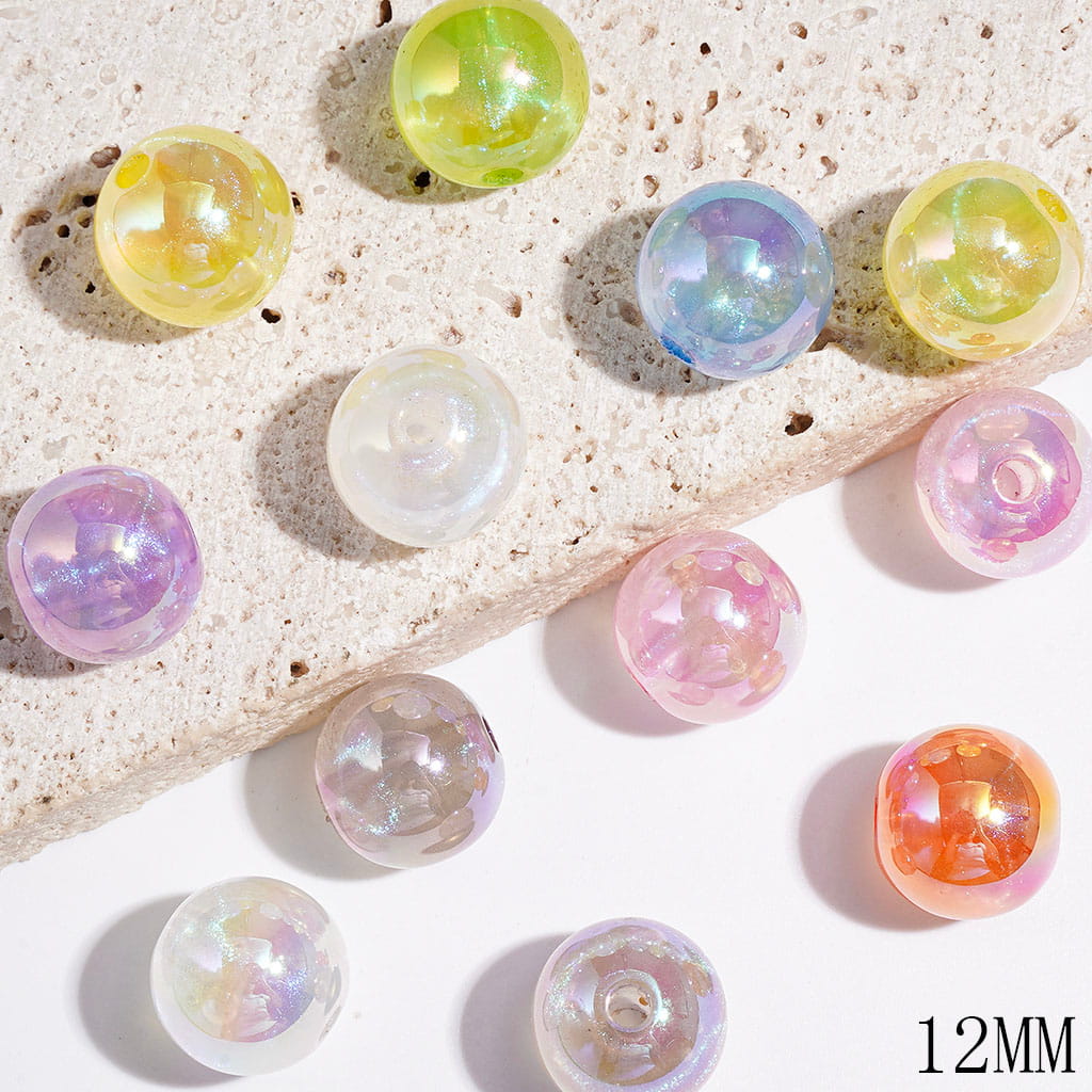 UV-Coated Glittery Light Color Series Clear Round Acrylic Beads for DIY Bracelets & Necklets & Waist Chains, 12MM, Random Mix