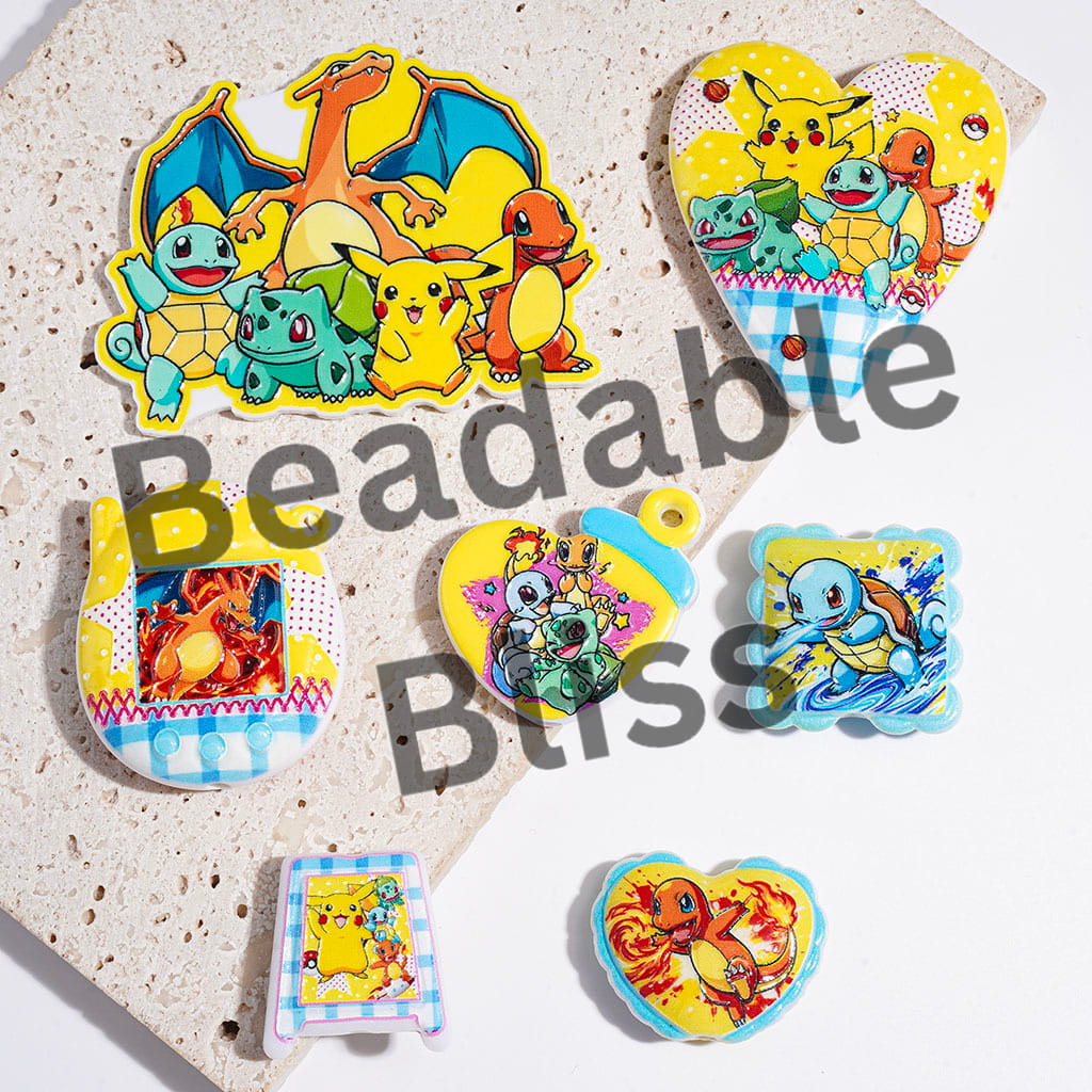 Small Monster Character Series Acrylic Beads and Pendants, Dinosaur Turtle Patterns, Random Mix