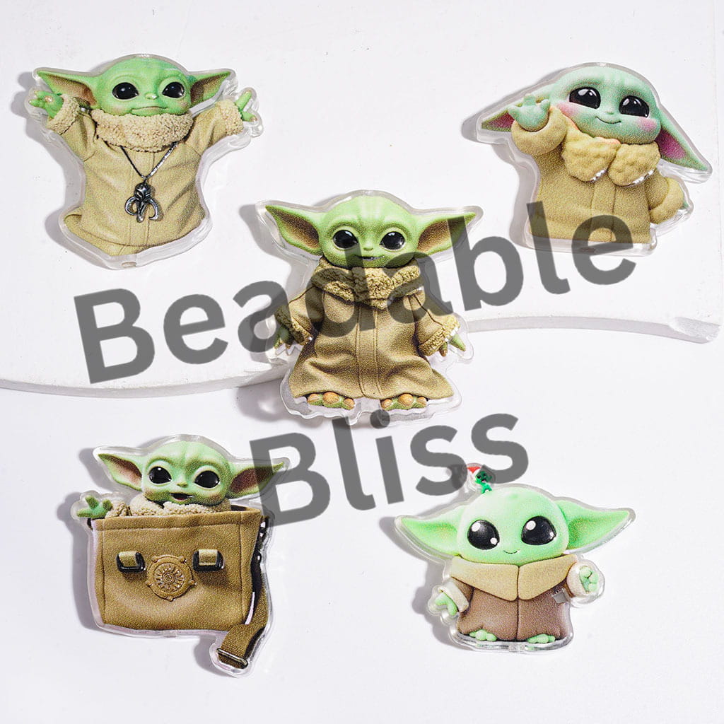 Assorted Style Green Alien Character Acrylic Beads, Random Mix