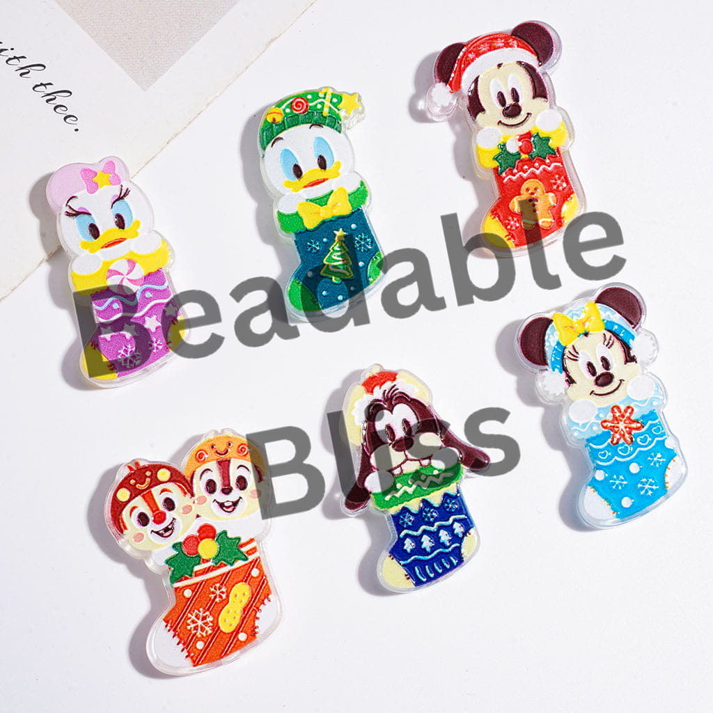 Acrylic Beads Christmas Stocking with Classic Animation Animal Character, Mouse Duck Dog Chipmunk, Multi-Color, Random Mix